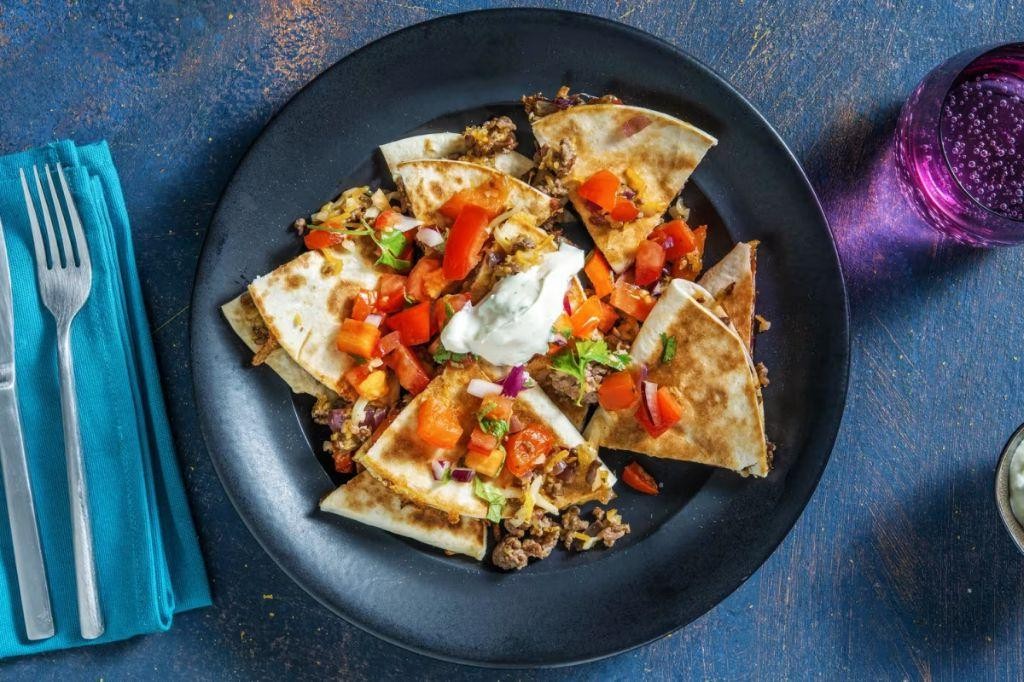 Lomo Saltado Quesadillas with Three Cheeses