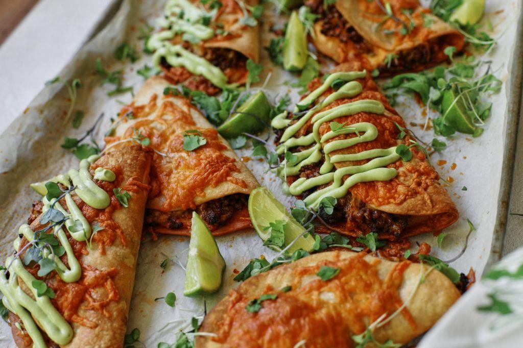 Lomo Saltado Tacos with Avocado Crema