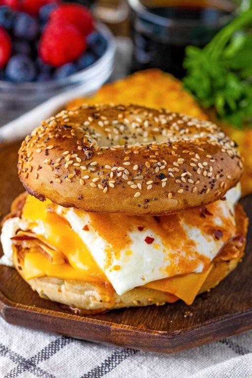 Maple Bacon Bagel with Scrambled Eggs