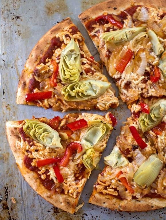 Marinated Artichoke Heart and Roasted Red Pepper Pizza