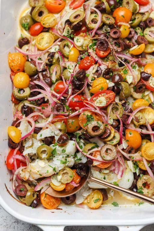 Mediterranean Baked Cod with Olives and Tomatoes