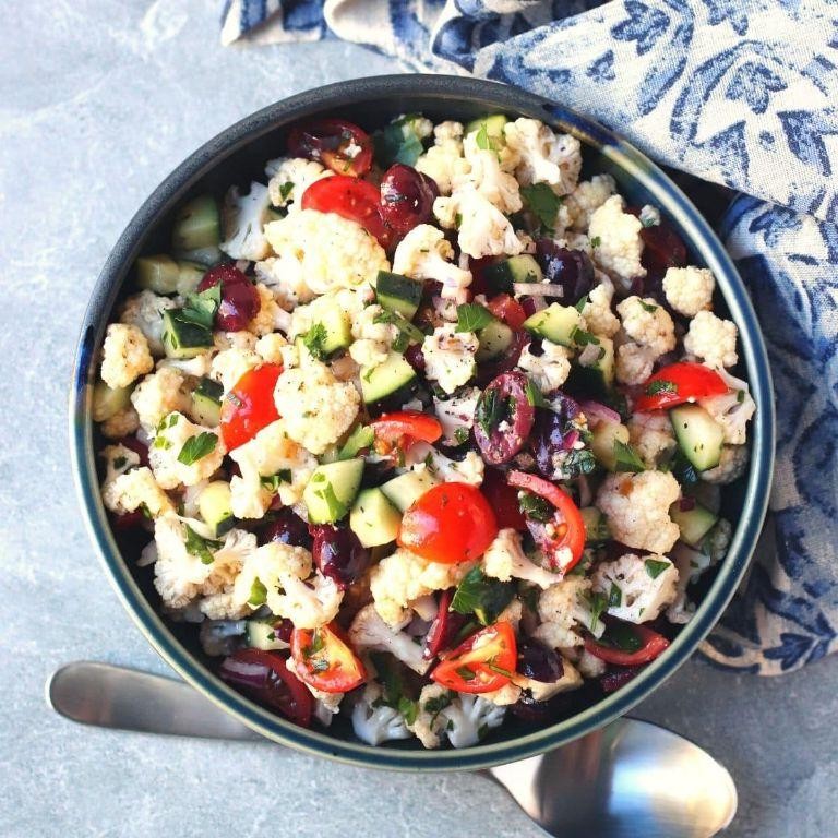 Mediterranean Cauliflower Salad with Feta and Olives