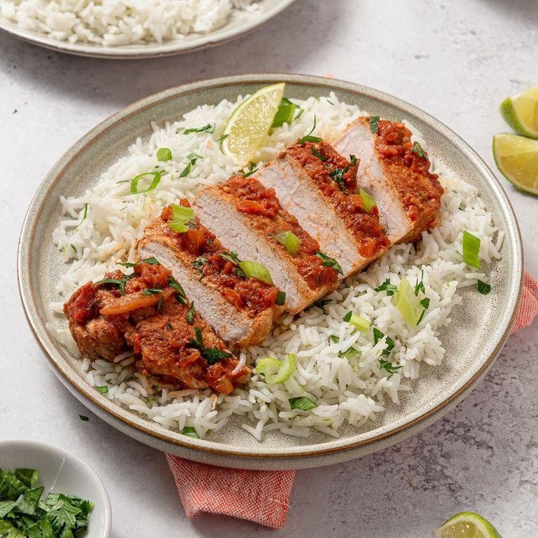 Mexican Pork Loin Chops with Cilantro Lime Rice