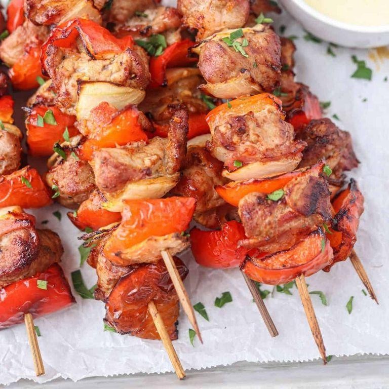 Mexican Pork Loin Skewers with Peppers and Onions