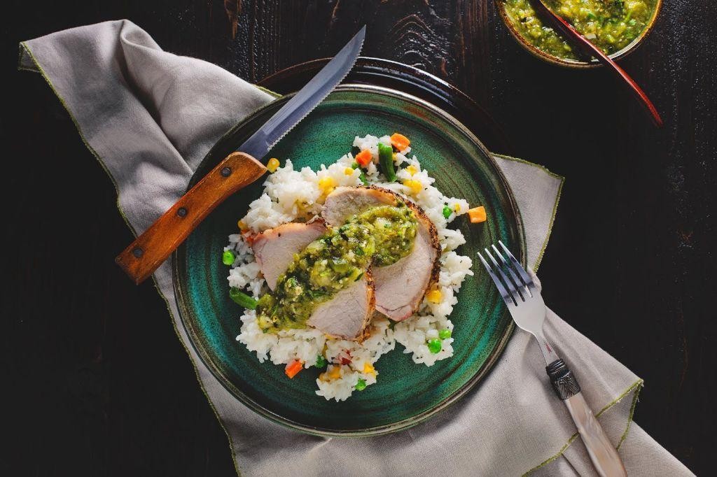 Mexican Pork Loin with Roasted Tomatillo Sauce