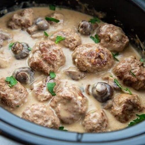 Mushroom Gravy Crockpot Meatballs