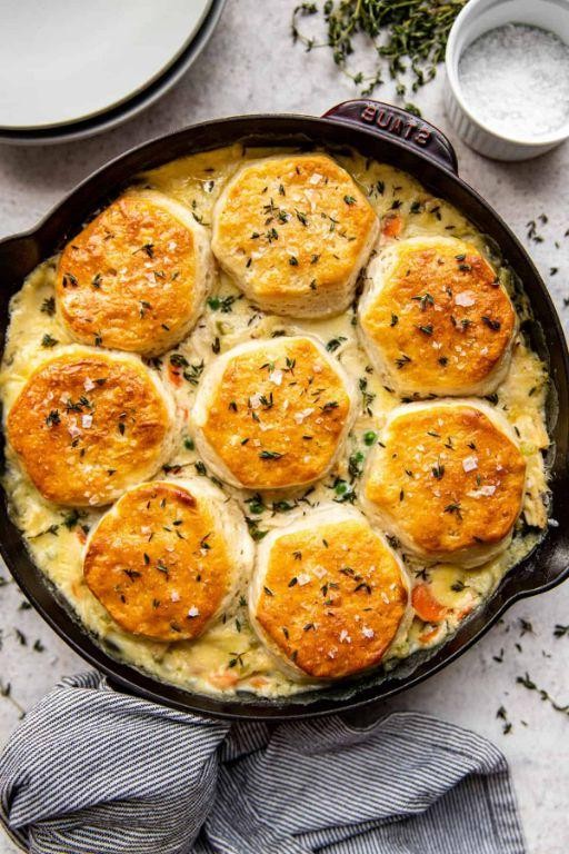 Mushroom and Chicken Pot Pie with Thyme Biscuits