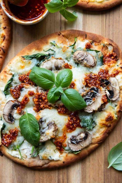 Mushroom and Spinach Naan Pizza