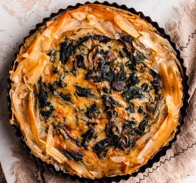 Mushroom and Spinach Phyllo Dough Quiche