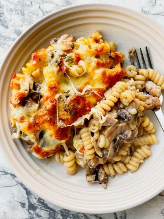 Mushroom and Thyme Chicken Pasta Bake