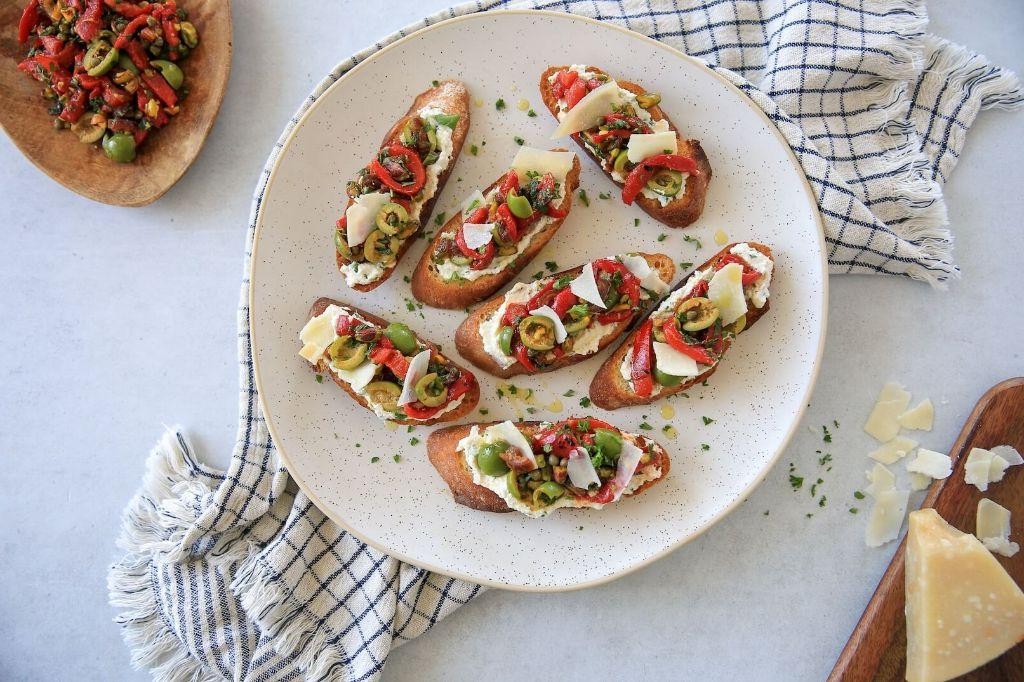 Olive and Red Pepper Bruschetta