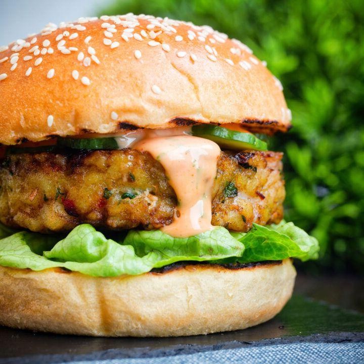 Pacific Cod Burgers with Sriracha Mayo