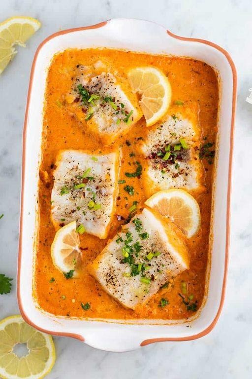 Pacific Cod with Roasted Red Pepper Sauce