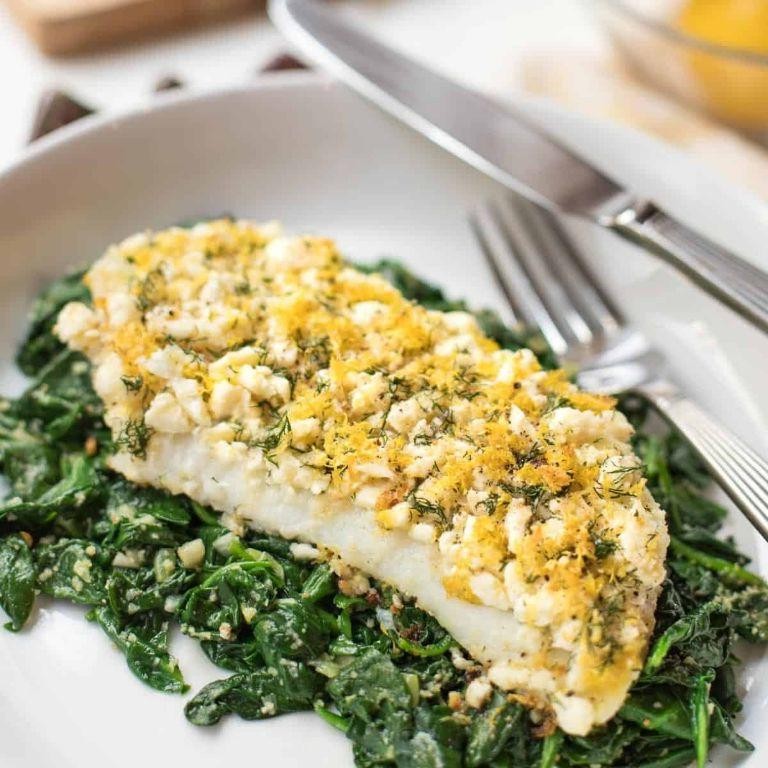 Pacific Cod with Spinach and Feta