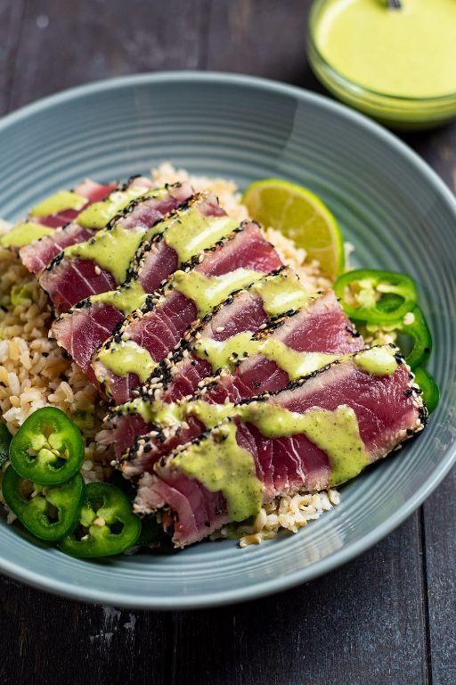 Pan-Seared Tuna Steak with Cilantro Lime Sauce