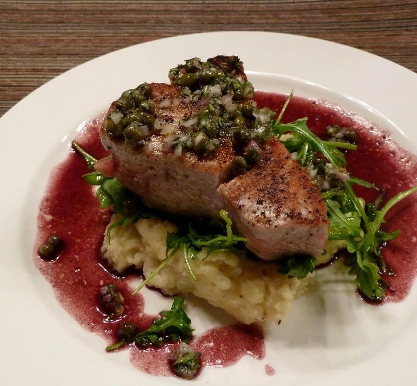 Pan-Seared Tuna Steak with Red Wine Reduction
