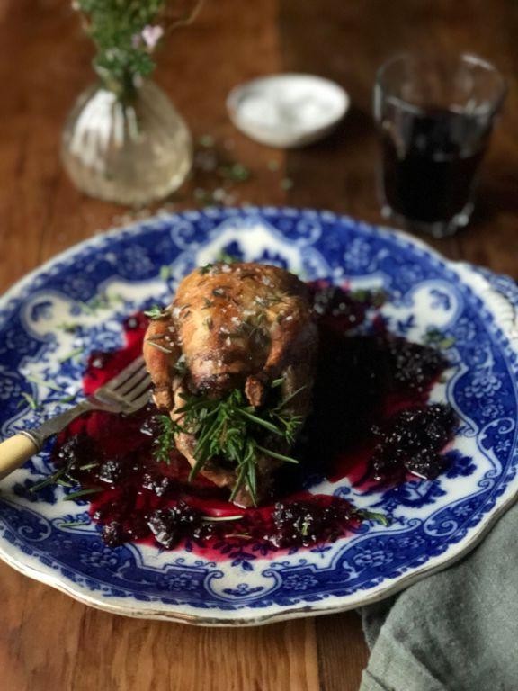 Partridge Fondue with Blackberry Coulis