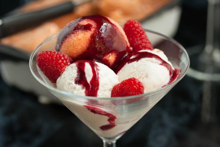 Peach Melba with Vanilla Bean Ice Cream