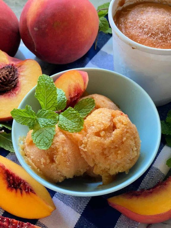 Peach Sorbet with Fresh Mint