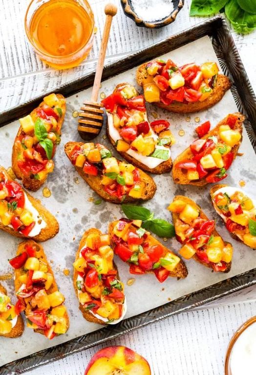 Peach and Tomato Bruschetta