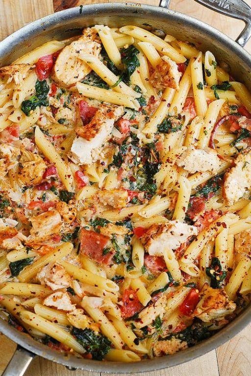 Penne with Bacon and Spinach in Garlic Cream Sauce