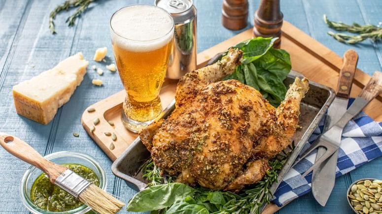 Pesto Beer Can Chicken