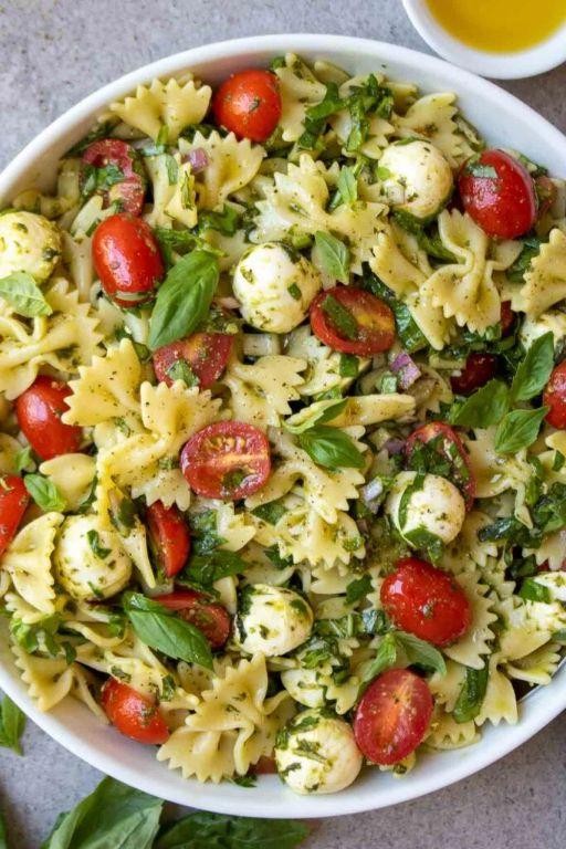 Pesto Bow Tie Pasta with Cherry Tomatoes