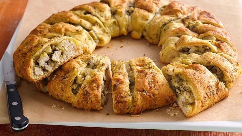 Pesto Chicken Crescent Roll Pizza