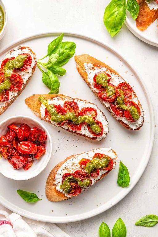 Pesto Ricotta Toast with Cherry Tomatoes