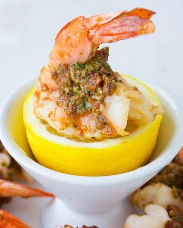 Pesto and Mozzarella Stuffed Shrimp