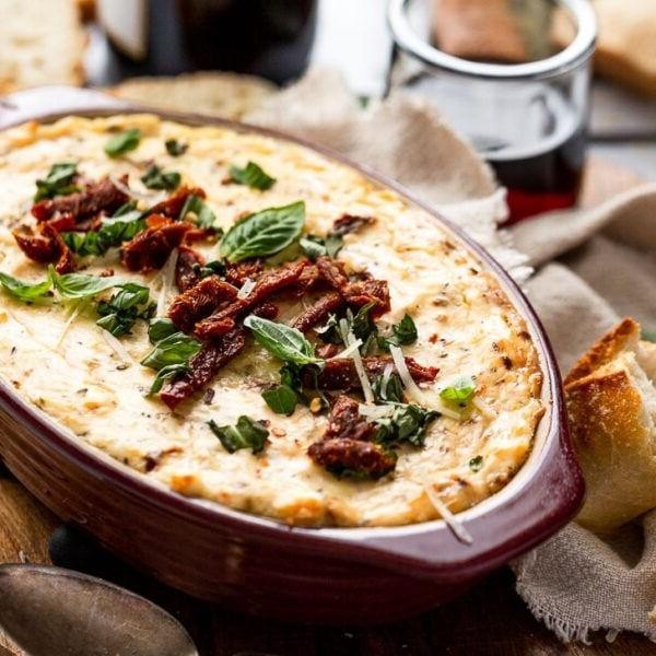Pesto and Sun-Dried Tomato Boat Dip