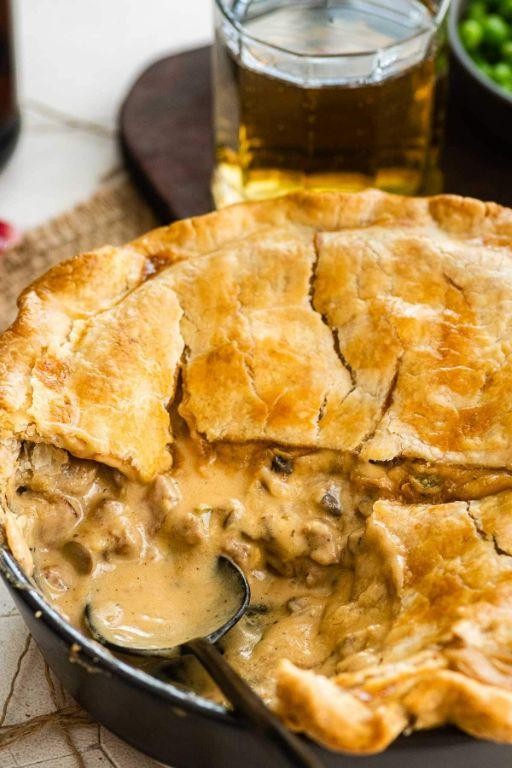 Philly Cheesesteak Chicken Pot Pie with Provolone Biscuits