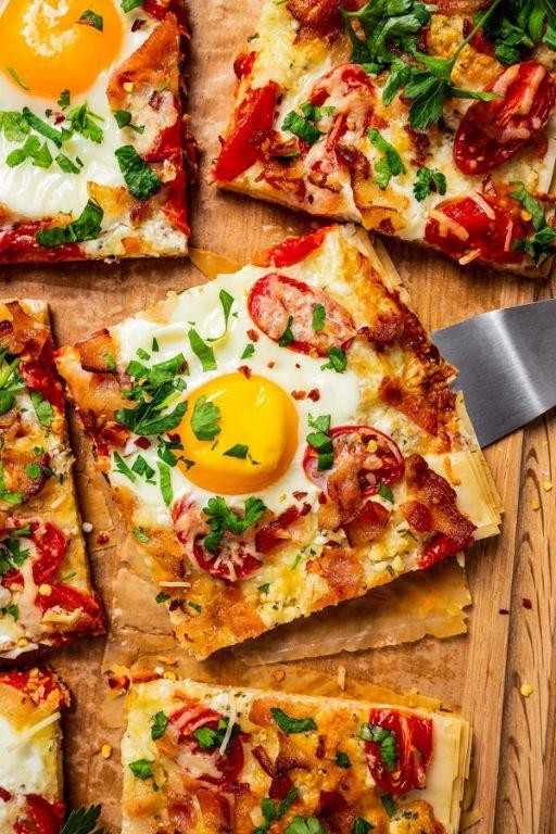 Phyllo Dough Breakfast Pizza with Eggs and Vegetables
