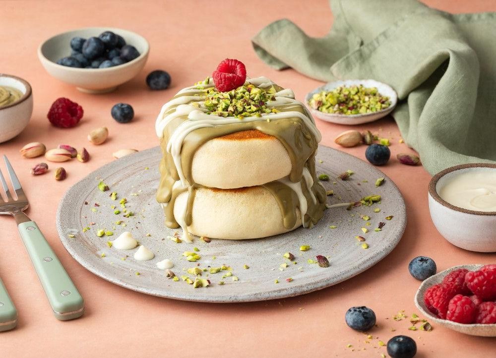 Pistachio Rose Souffle Pancakes