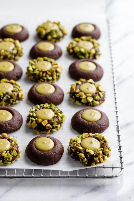 Pistachio Thumbprint Cookies with Dark Chocolate