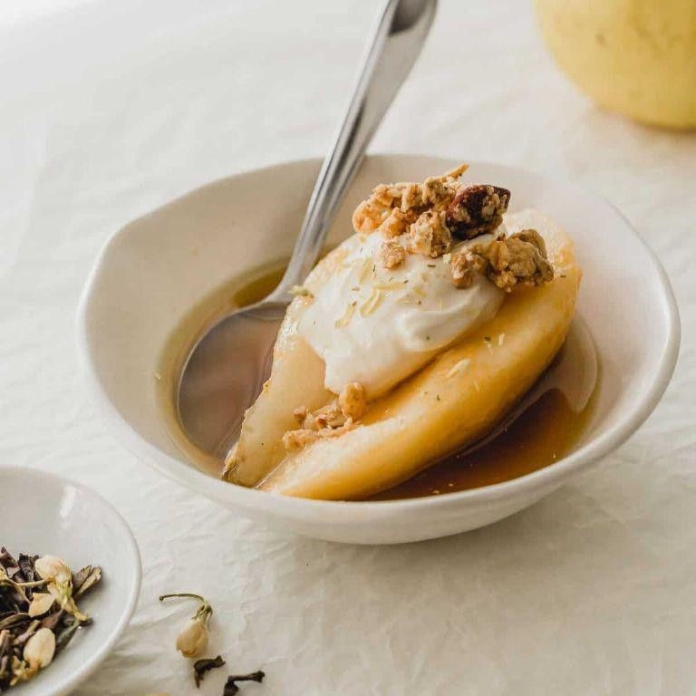 Poached Pears in Green Tea with Jasmine