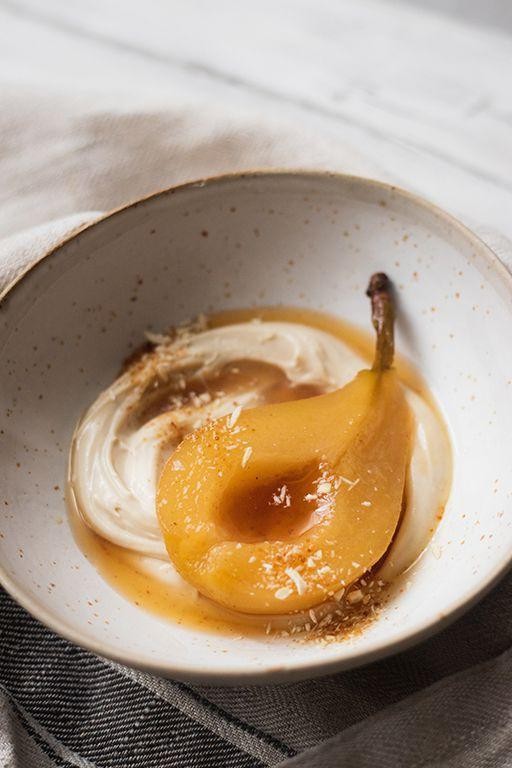 Poached Pears with Almond Cream