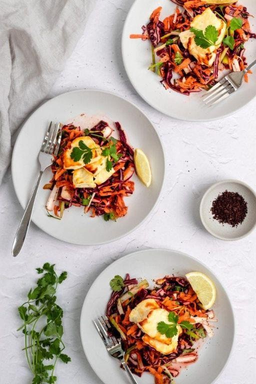 Pomegranate Molasses Drizzled Halloumi Salad