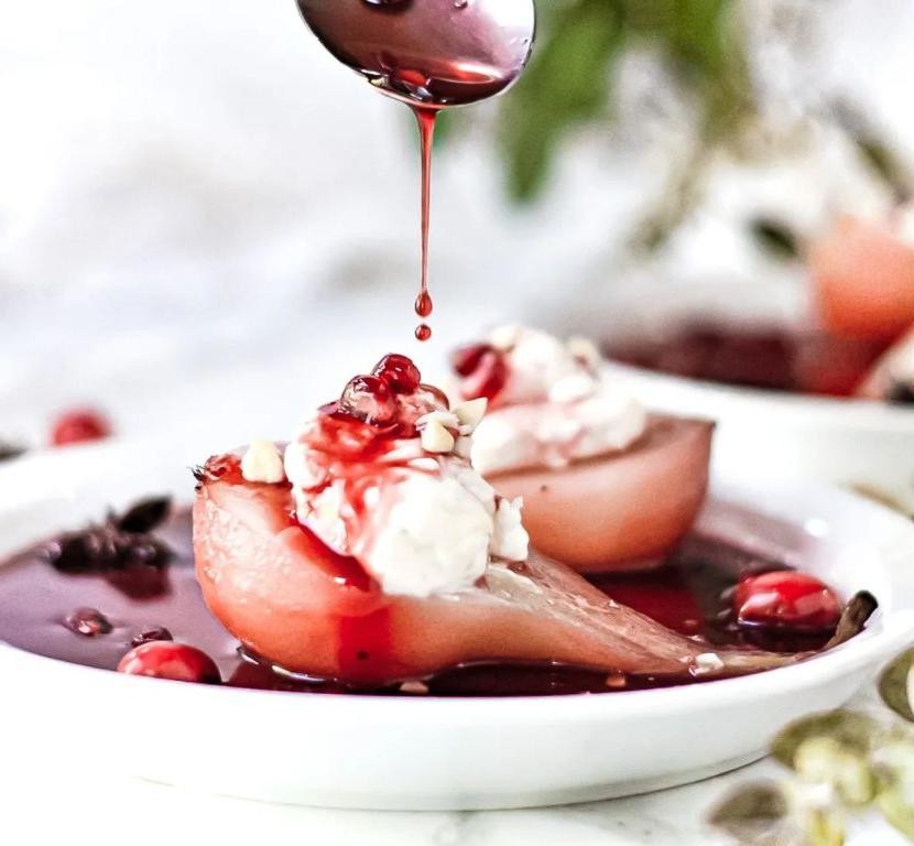 Pomegranate Poached Pears with Mint