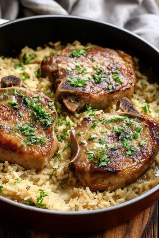 Pork Chops and Rice with Cream of Mushroom Soup
