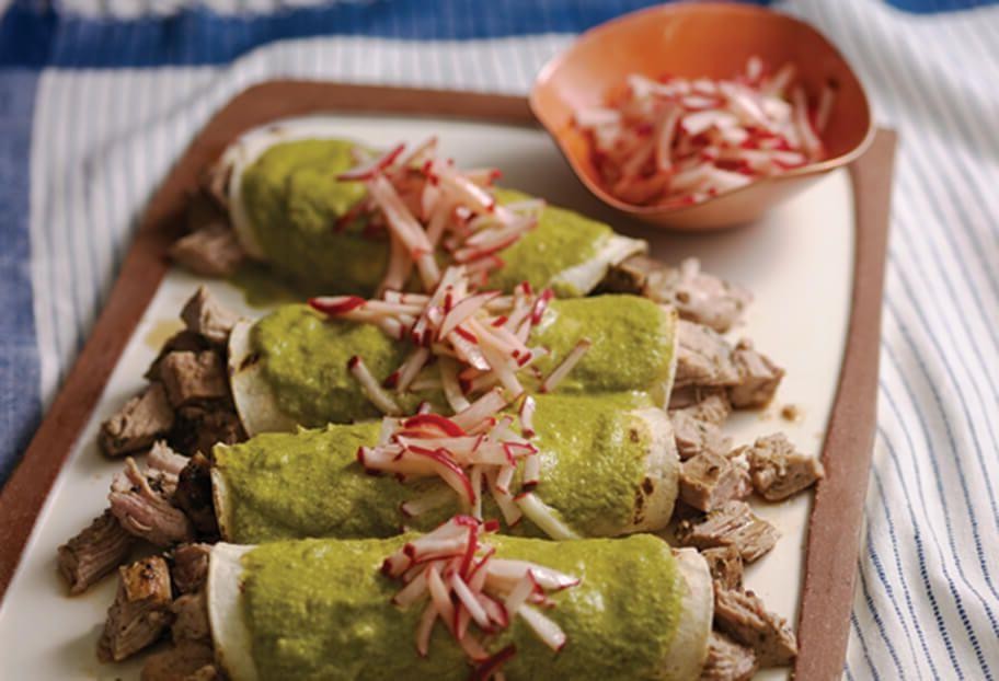 Pork Tenderloin Enchiladas with Green Sauce