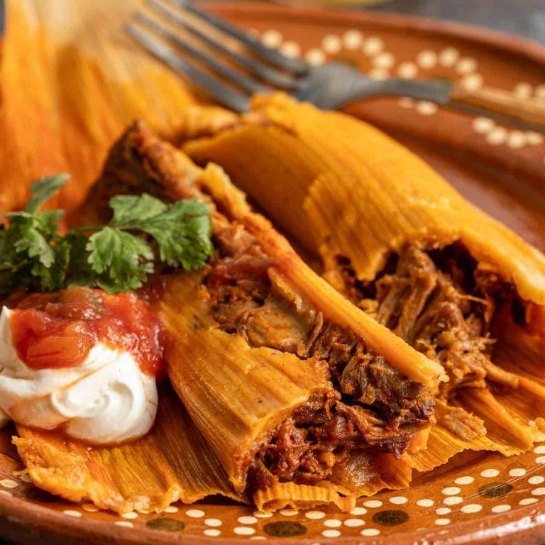 Pork Tenderloin Tamales with Red Chili Sauce