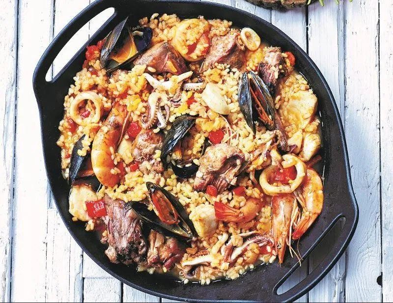 Rabbit Paella with Saffron and Seafood
