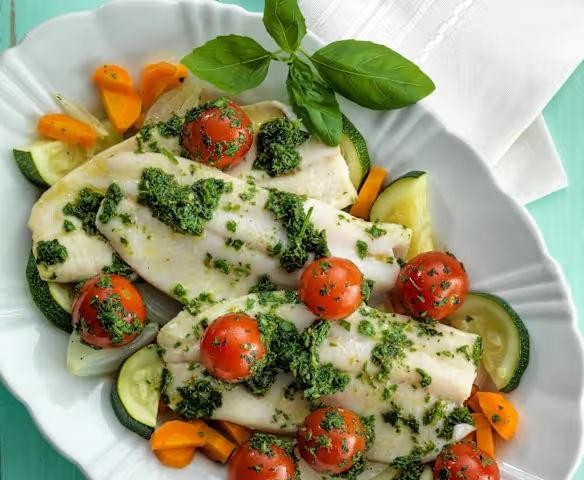 Rainbow Trout with Pesto and Tomatoes