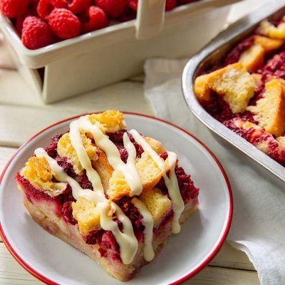 Raspberry Bread Pudding with Vanilla Sauce