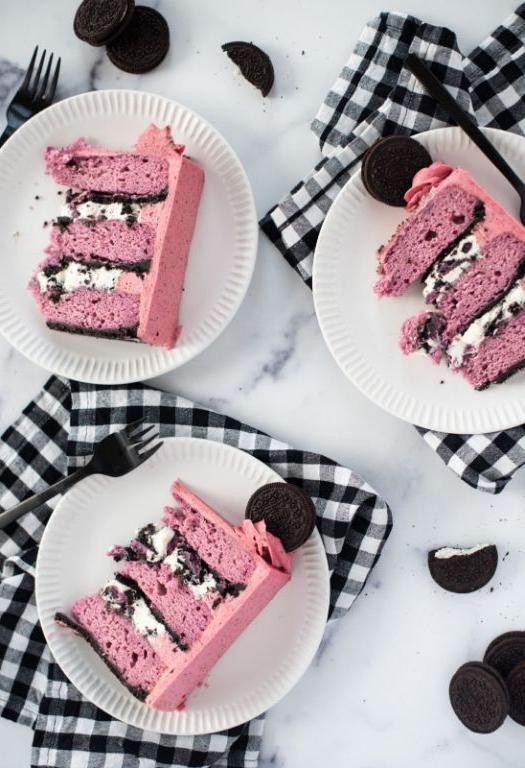 Raspberry Cookies and Cream Ice Cream Cake