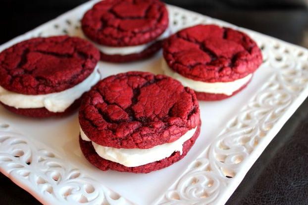 Red Velvet Sandwich Cookies with Cream Cheese Filling