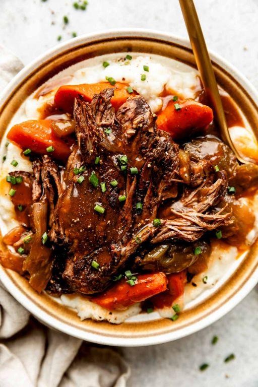 Red Wine Braised Chuck Roast with Garlic and Herbs