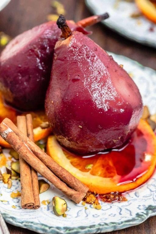 Red Wine Poached Pears with Cinnamon