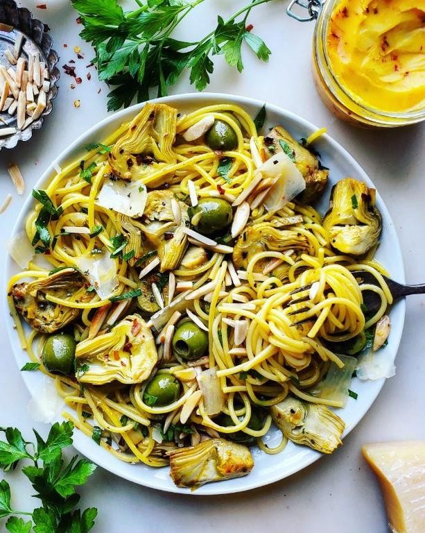 Ricotta Pasta with Artichokes and Olives
